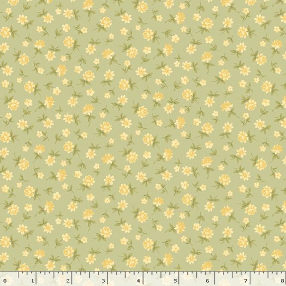 Kathleen's Story - Florette -Sage - small yellow floral on green