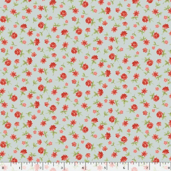 Kathleen's Story - Florette -Sky - small red floral on light blue