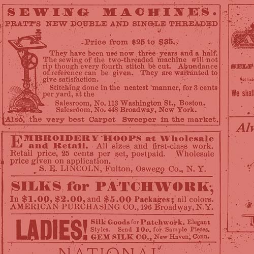 Sew Journal - Vintage Sew Ads- Coral - sewing ads dark red print on coral
