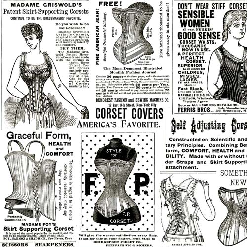 Sew Journal - Vintage Corset Ads - White - black print on white