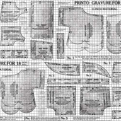 Sew Journal - 18in. Doll Pattern - Black - black on white pattern pieces