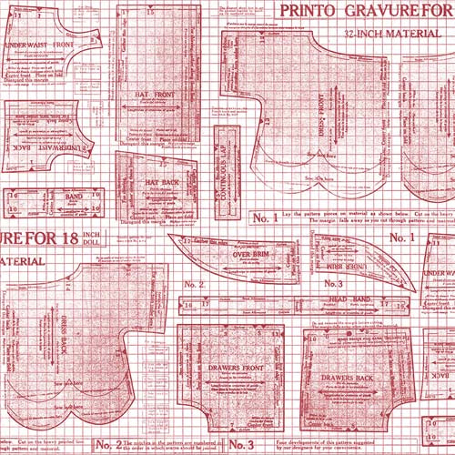 Sew Journal - 18in. Doll Pattern - Red - red on white pattern pieces