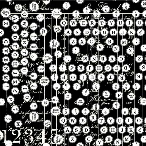 Sew Journal - Deconstructed Type - Black - white typewriter keys on black