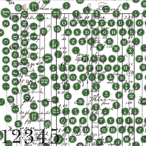 Sew Journal - Deconstructed Type - Green - green typewriter keys on white