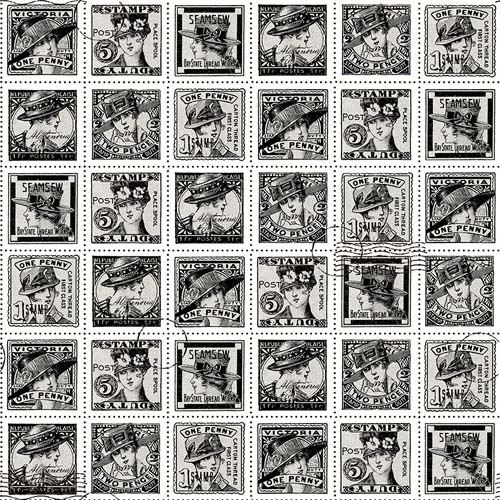Sew Journal - Fashion Post - Black - black postage stamps on white