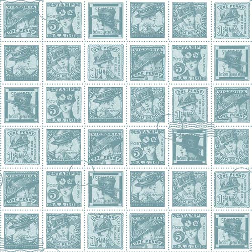 Sew Journal - Fashion Post - Blue - blue postage stamps on white