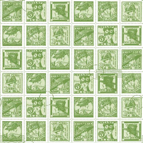 Sew Journal - Fashion Post - Green - green postage stamps on white
