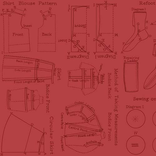 Sew Journal - Needlecraft- Red - sewing diagrams tone on tone red