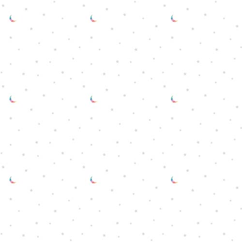Hush Hush 3 - Starlight - Tiny gray stars & rainbow crescent moons on white