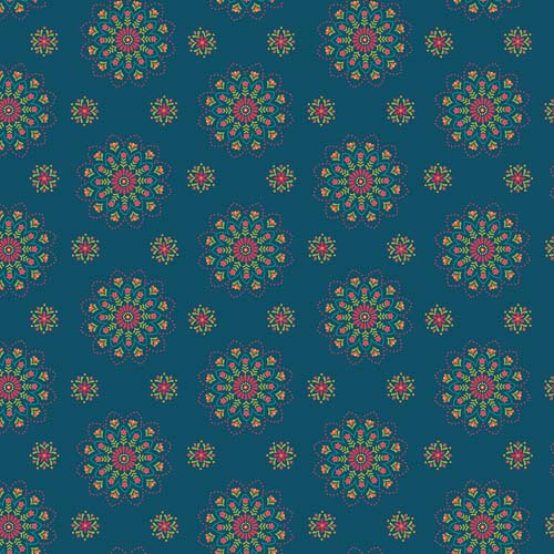 Market Street - Medallions - Navy - floral medallions on blue