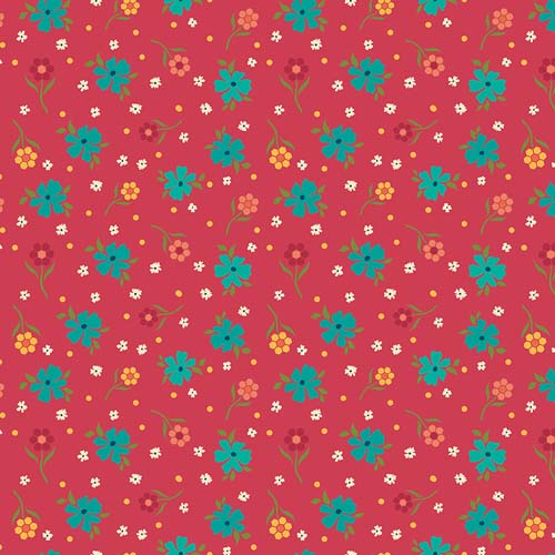 Market Street - Flowers- Berry - turquoise pink & white flowers on pink