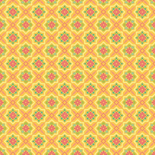 Market Street - Tile - Yellow-  pink & green floral tile design on yellow