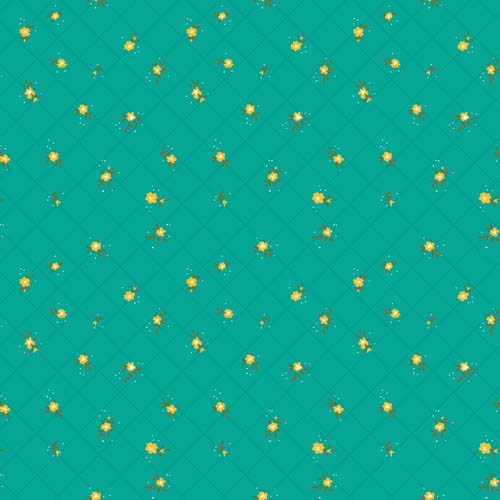 Market Street - Flower Grid -Teal - tiny yellow flowers on teal