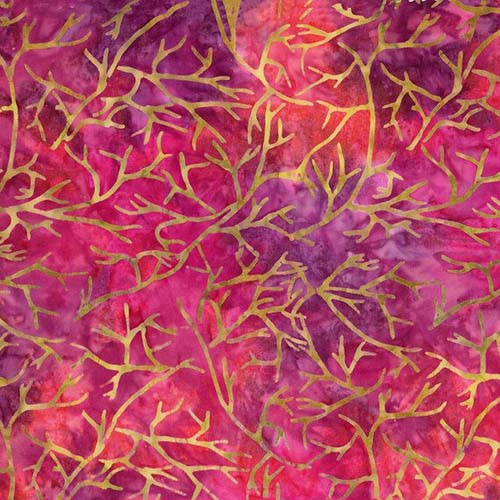 Expressions Batiks A New Day - Raspberry - Nightshade - branches on hot pink