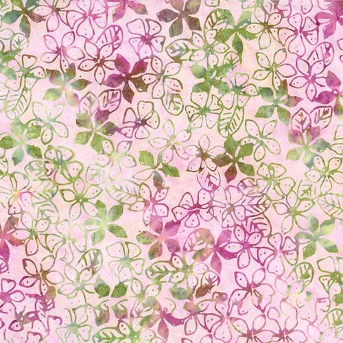Expressions Batiks A New Day -Whimsical - pink & green floral on lt pink