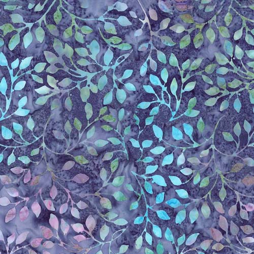 Expressions Batiks A New Day -Lavender Blue - blue leafy vines on purple