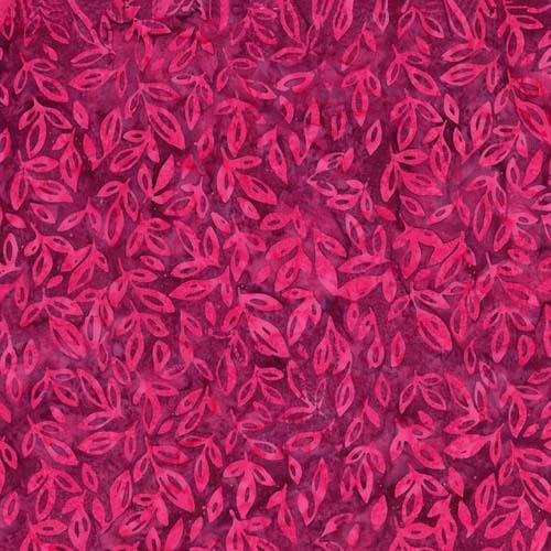 Expressions Batiks A New Day - Currant - hot pink leaves on magenta
