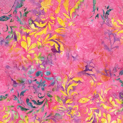 Expressions Batiks A New Day -Prismatic Bliss - multi color floral on pink