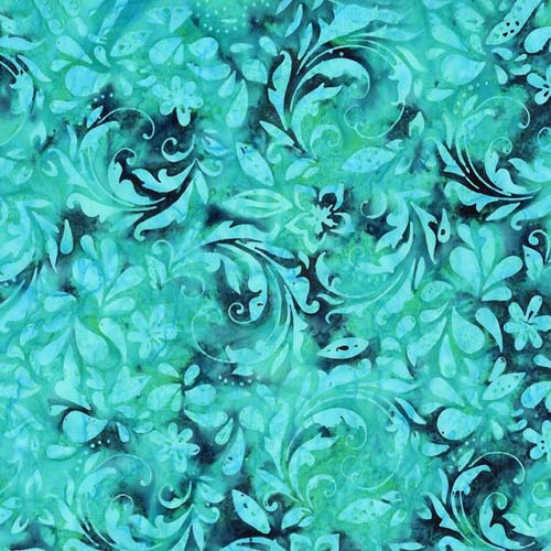 Expressions Batiks A New Day -Teal Waterfall - teal & blue floral swirl