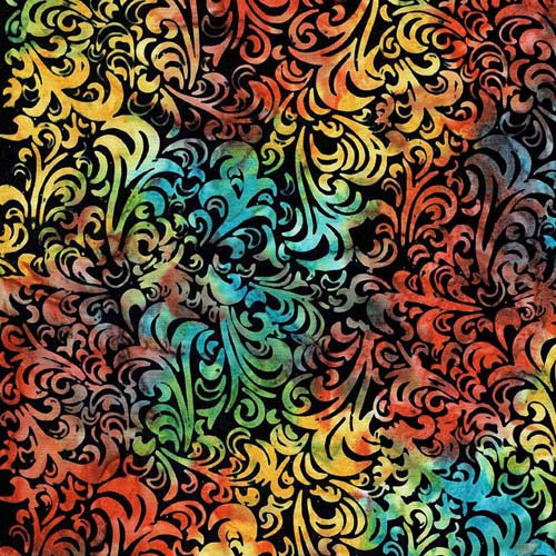 Elementals Batik - Twirl & Swirl - Tie Dye - bright flourishes on black