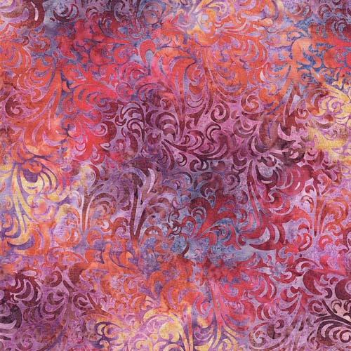 Elementals Batik - Twirl & Swirl - Splash of Grenadine- purple & orange flourish