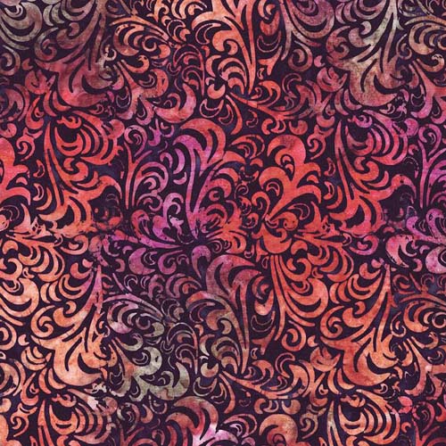 Elementals Batik - Twirl & Swirl - Marmalade Splash- orange flourish on black
