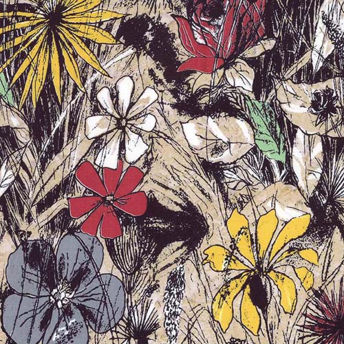 Floral Reflections Batik - Crystal Avalanche - colorful flowers on beige/black