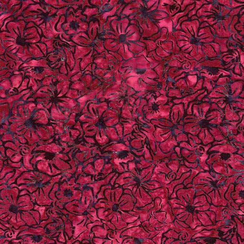 Floral Reflections Batik - Black Cherry Chutney - Red & black floral