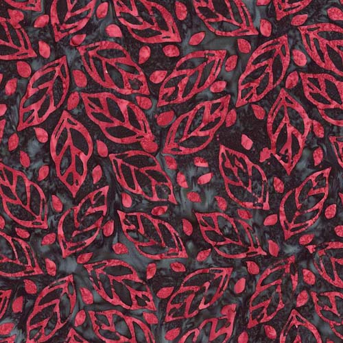 Floral Reflections Batik - Black Cherry Chutney - red leaves on dark green