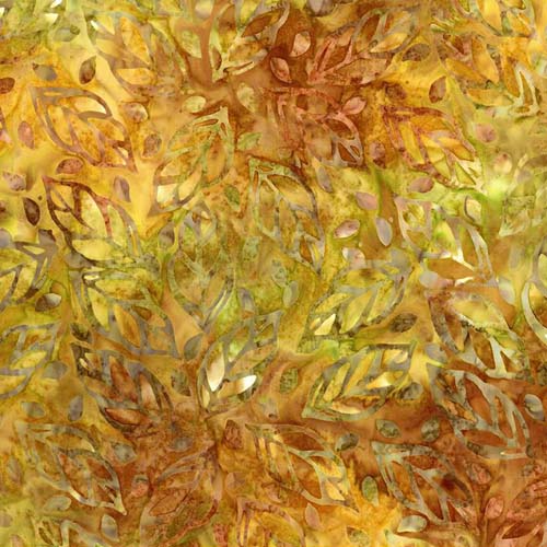 Floral Reflections Batik - Golden Glory - gold, brown & green leaves