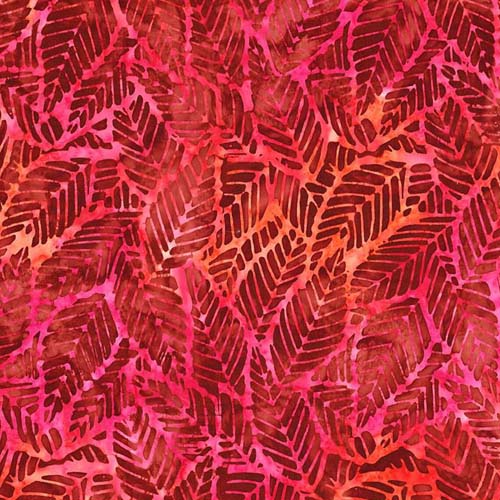 Floral Reflections Batik - Red Candy Riot - dark red leaves over hot pink