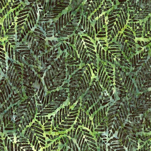 Floral Reflections Batik - Grass - dark green leaves over light green