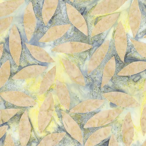 Batiks - Tradewinds - Caribbean Shale - pale tan leaves on gray/green