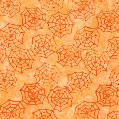 Batiks - Fright This Way - Web- Apricot - orange webs on light orange