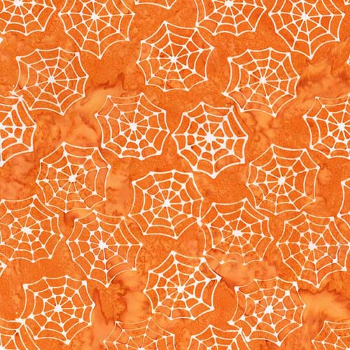 Batiks - Fright This Way - Web - Tangerine - white spider webs on orange
