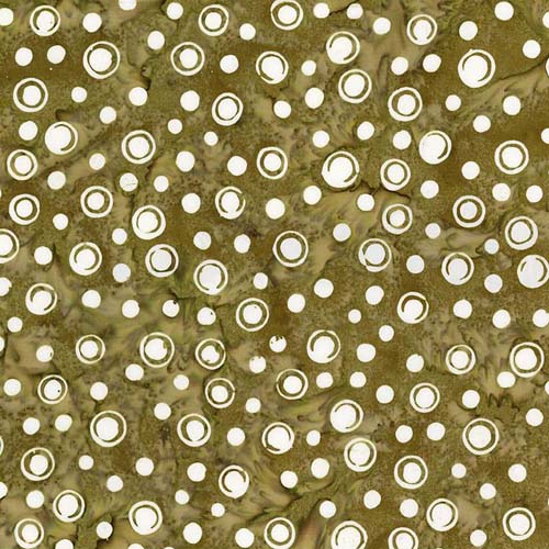 Batiks - Fright This Way - Dot- Olive - white dots on olive green