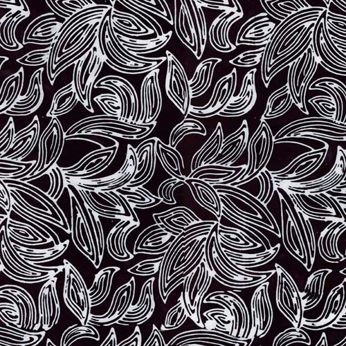 Batiks - Blooms at Dusk - Licorice Candy - white leafy swirl on black