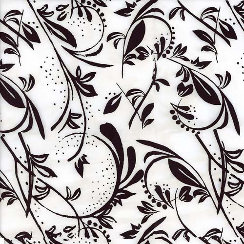 Batiks - Blooms at Dusk - Licorice Candy - black floral swirl on white