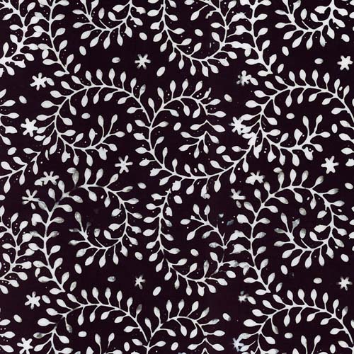 Batiks - Blooms at Dusk - Licorice Candy - white fern swirls on black w/ flower