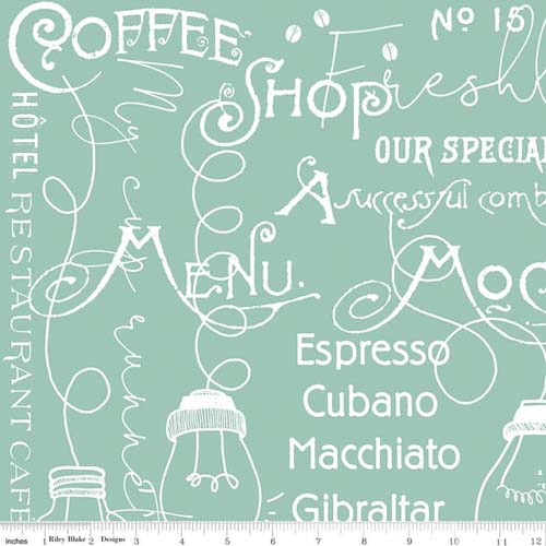 Coffee Chalk - Cafe Blackboard - Aqua - coffee-themed text and icons drawn in