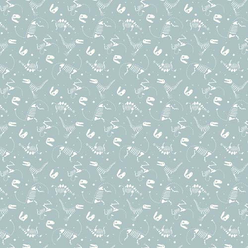 Roar - Dino Bones - Blue -white dinosaur bones tossed on blue-gray