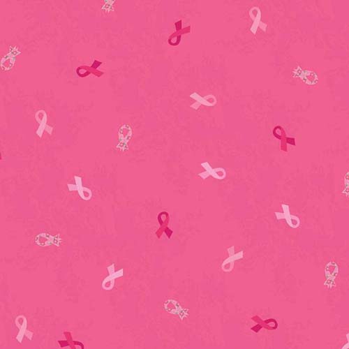 Strength in Pink - Ribbons - Dark Pink - Tossed pink ribbons on dark pink