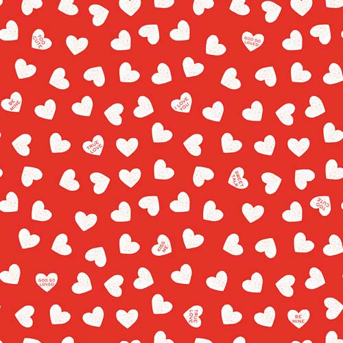 Be Mine Valentine - Candy Hearts - Red - white hearts on red