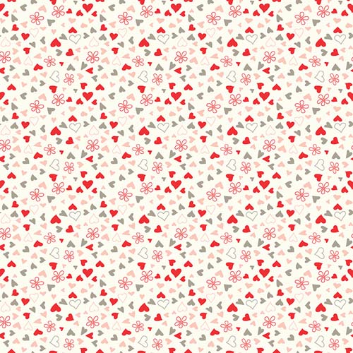 I Love Us - Scattered Hearts -Cream- tossed pink gray & red hearts on cream