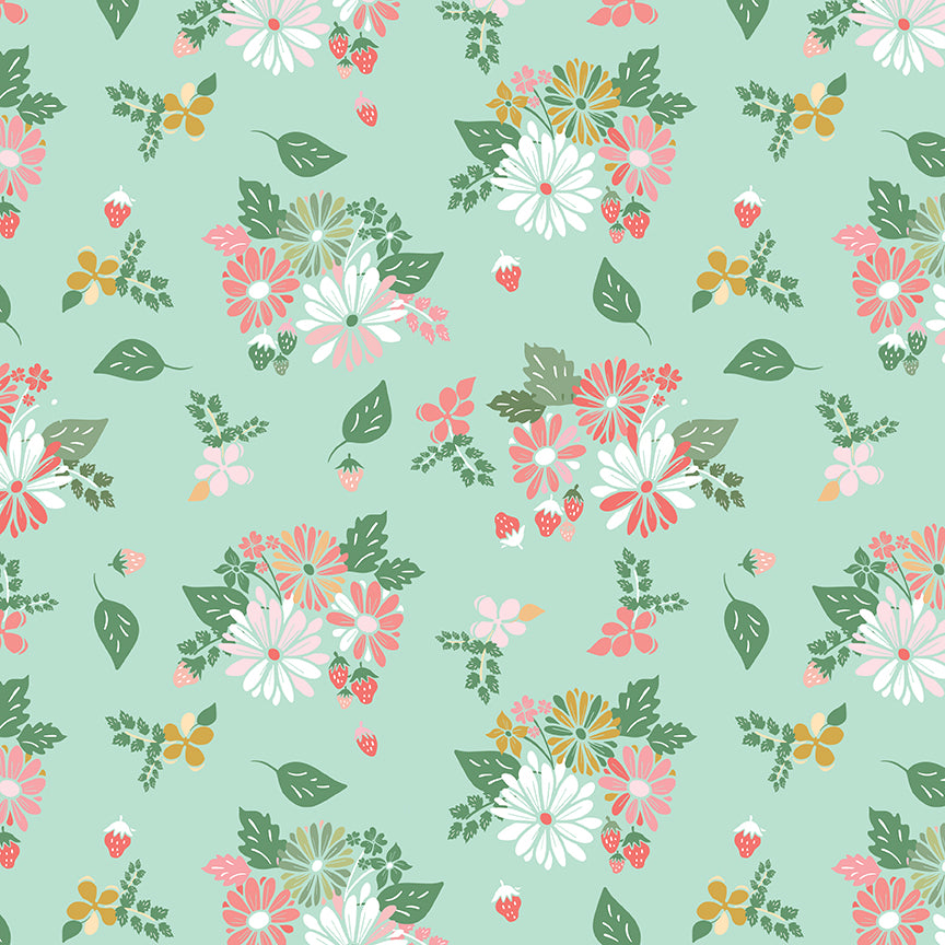 Clover Farm - Main - Mint - pink & gold floral on mint green