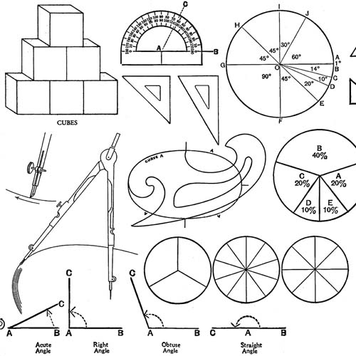 Old School - Math Graphs - White - black math graphs & tools on white