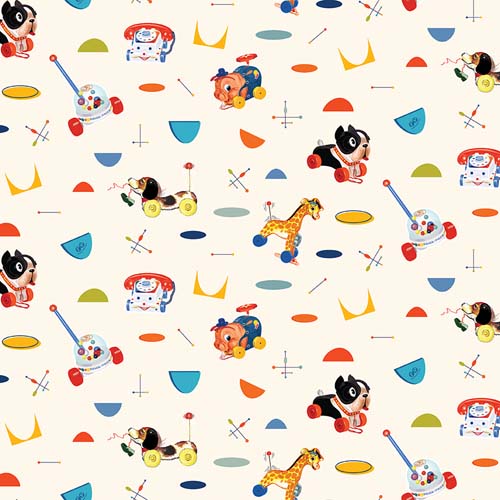 Pop 'N Play - Pull Toys - Le Ceme - tossed vintage toys on cream