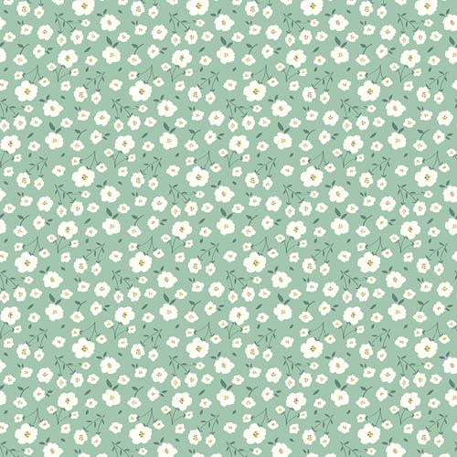 Sunsetridge - Flowers - Seafoam - white flowers on light teal