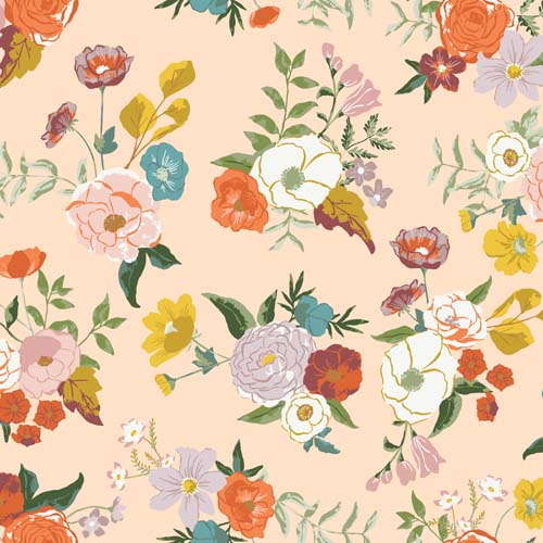 Winged Medley - Main Floral -Blush - large floral on pink