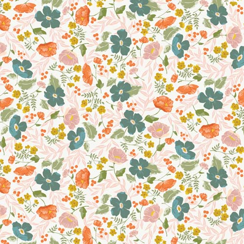 Winged Medley - Boho Blooms -Cloud - tossed flowers on off white